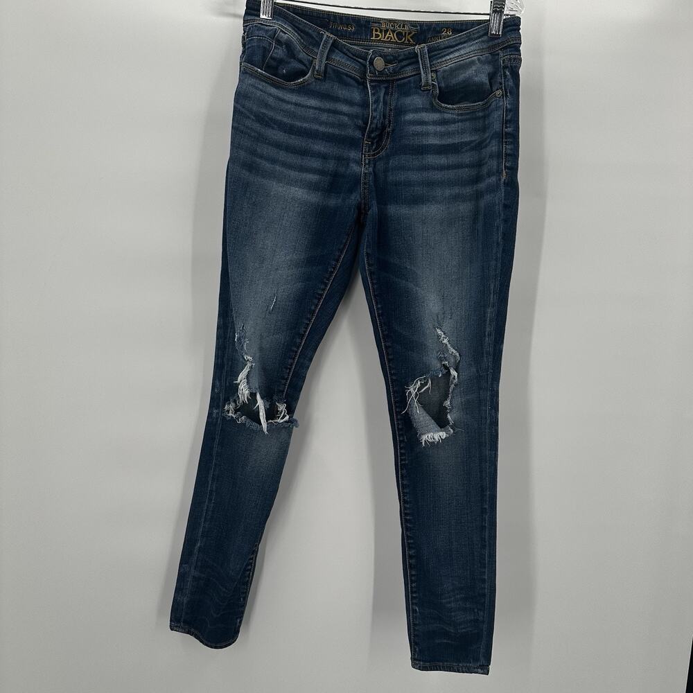 Buckle Black Jeans Womens 28 Blue Skinny Fit‎ 53 Stretch Ankle Midrise Rips